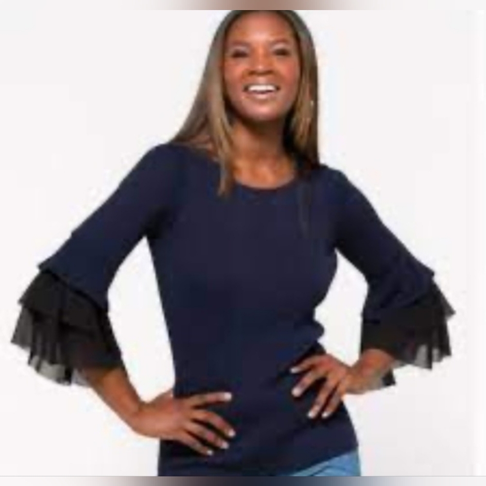 Design History  | Ethelda Ruffle Bell Sleeve Sweater | Size XL